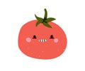 Cute sneaky tomato character. Funny sly food plotting, scheming, thinking smth. Comic vegetable emotion, cunning