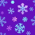 Cute snoflakes in a seamless pattern on violet backdrop
