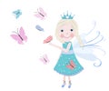 Cute snow fairytale with butterflies. Spring time vector background Royalty Free Stock Photo