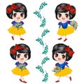 Cute snow white cartoon chibi girl illustration