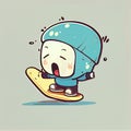 cute snowboard cartoon character grabs his head, cartoon style, modern simple illustration