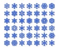 Cute snowflake collection isolated on white background. Flat snow icons, snow flakes silhouette. Nice snowflakes for christmas ban Royalty Free Stock Photo