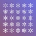 Cute snowflakes collection isolated on gradient background. Flat line snow icons, snow flakes silhouette. Nice element
