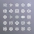 Cute snowflakes collection isolated on gradient background. Flat line snow icons, snow flakes silhouette. Nice element