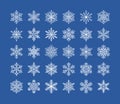 Cute snowflakes collection isolated on white background. Flat line snow icons, snow flakes silhouette. Nice element for Royalty Free Stock Photo