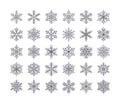 Cute snowflakes collection isolated on white background. Flat line snow icons, snow flakes silhouette. Nice element for