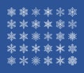 Cute snowflakes collection isolated on white background. Flat line snow icons, snow flakes silhouette. Nice element for Royalty Free Stock Photo