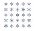 Cute snowflakes collection isolated on white background. Flat snow icons, snow flakes silhouette. Nice element for Royalty Free Stock Photo