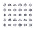 Cute snowflakes collection isolated on white background. Flat snow icons, snow flakes silhouette. Nice element for Royalty Free Stock Photo