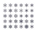 Cute snowflakes collection isolated on white background. Flat snow icons, snow flakes silhouette. Nice element for