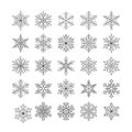 Cute snowflakes collection isolated on white background. Flat snow icons, snow flakes silhouette. Nice element for Royalty Free Stock Photo