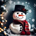 Cute snowman keeping warm indoors - ai generated image