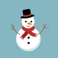 Cute snowman on blue background.