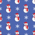 Cute snowman blue seamless pattern background