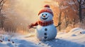 ai generative, cute snowman character in a forest