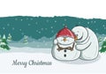 Cute snowman character illustration trying to cheer his grumpy friend