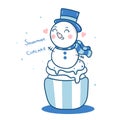 Cute Snowman cupcake vector, Winter muffin cartoon Kawaii sweets: Fabulous fashion fairytale X mas animal for Christmas invitat