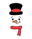 Cute snowman face with hat and scarf - vector. Snowman head. Vector illustration isolated