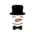 Cute snowman face with hat - vector. Snowman gentleman. Snowman head. Vector illustration isolated