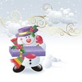 Cute snowman with gift box