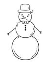 Cute snowman in a hat and bow tie in doodle style Royalty Free Stock Photo