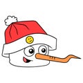 Cute snowman head wearing a beanie is smiling doodle icon drawing