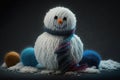 Cute Snowman Made of Colorful Yarn with Scarf (Generative AI)