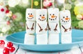 Cute snowman marshmallow pops food art idea for kids Royalty Free Stock Photo