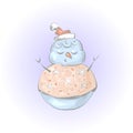 Cute snowman meditation or sleep , Christmas and New year illustration