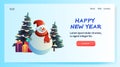 cute snowman in red hat standing near decorated fir tree christmas eve holiday happy new year celebration greeting card Royalty Free Stock Photo