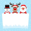 Snowman Reindeer And Santa Holding Wish List Snow Light Blue Royalty Free Stock Photo