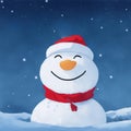 cute snowman smiling with snowfall background Royalty Free Stock Photo