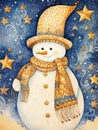 Cute Snowman in Snow