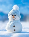 A cute snowman in snow encapsulates the whimsical charm of winter.