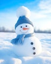 A cute snowman in snow encapsulates the whimsical charm of winter.