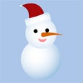 A cute snowman vector design on a blue background. Christmas design with a happy snowman. A winter snowman with neck muffler,
