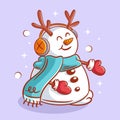 Cute snowman wearing ear and neck warmers