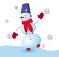 Cute snowman on a white background. Vector illustration. Winter character. Snow woman. Nose carrot Royalty Free Stock Photo