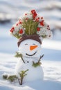 Cute snowman on winter background