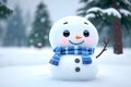 A cute snowman in the winter landscape. Royalty Free Stock Photo