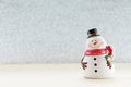 Cute snowman on wood, silver glitter background