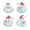 Cute snowmen in hat head emotion vector avatars set. Cartoon expression face character.