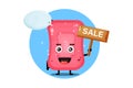 Cute soap mascot with the sales sign