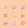 cute social media icon cartoon illustration set