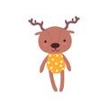 Cute soft baby deer plush toy, stuffed cartoon animal vector Illustration Royalty Free Stock Photo