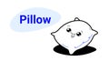 Cute soft bed pillow cartoon comic character with smiling face happy emoji kawaii hand drawn style white background