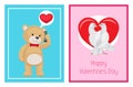 Cute Soft Toy Bears and White Doves in Love Set Royalty Free Stock Photo