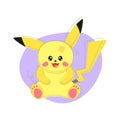 Cute soft toy for kids, colorful vector illustration. Funny Pikachu.