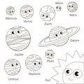 Cute Solar Sistem Planet set, the collection of coloring book template, the group of outline digital elements. Royalty Free Stock Photo