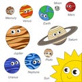 Cute Solar Sistem Planet set, the collection of coloring book template, the group of outline digital elements. Royalty Free Stock Photo